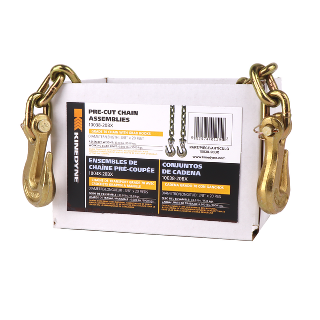 Kinedyne 3/8" by 20’ Grade 70 Grab Hook Chain Assembly - 1 Per Box